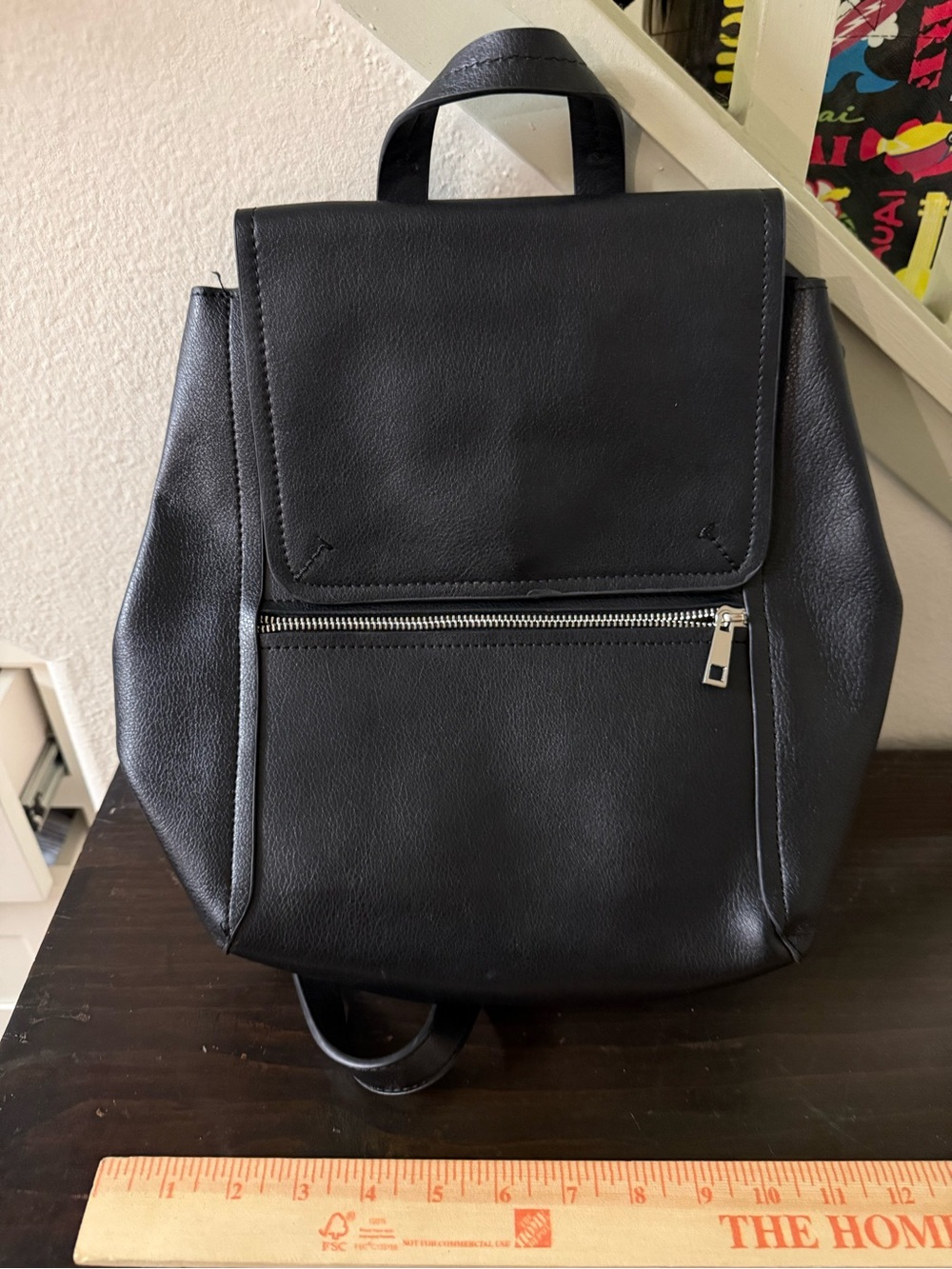 Zara Black Faux Leather Backpack
